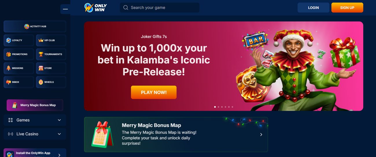 OnlyWin welcome block