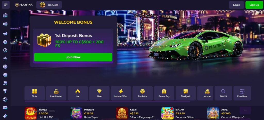 Playfina welcome bonus